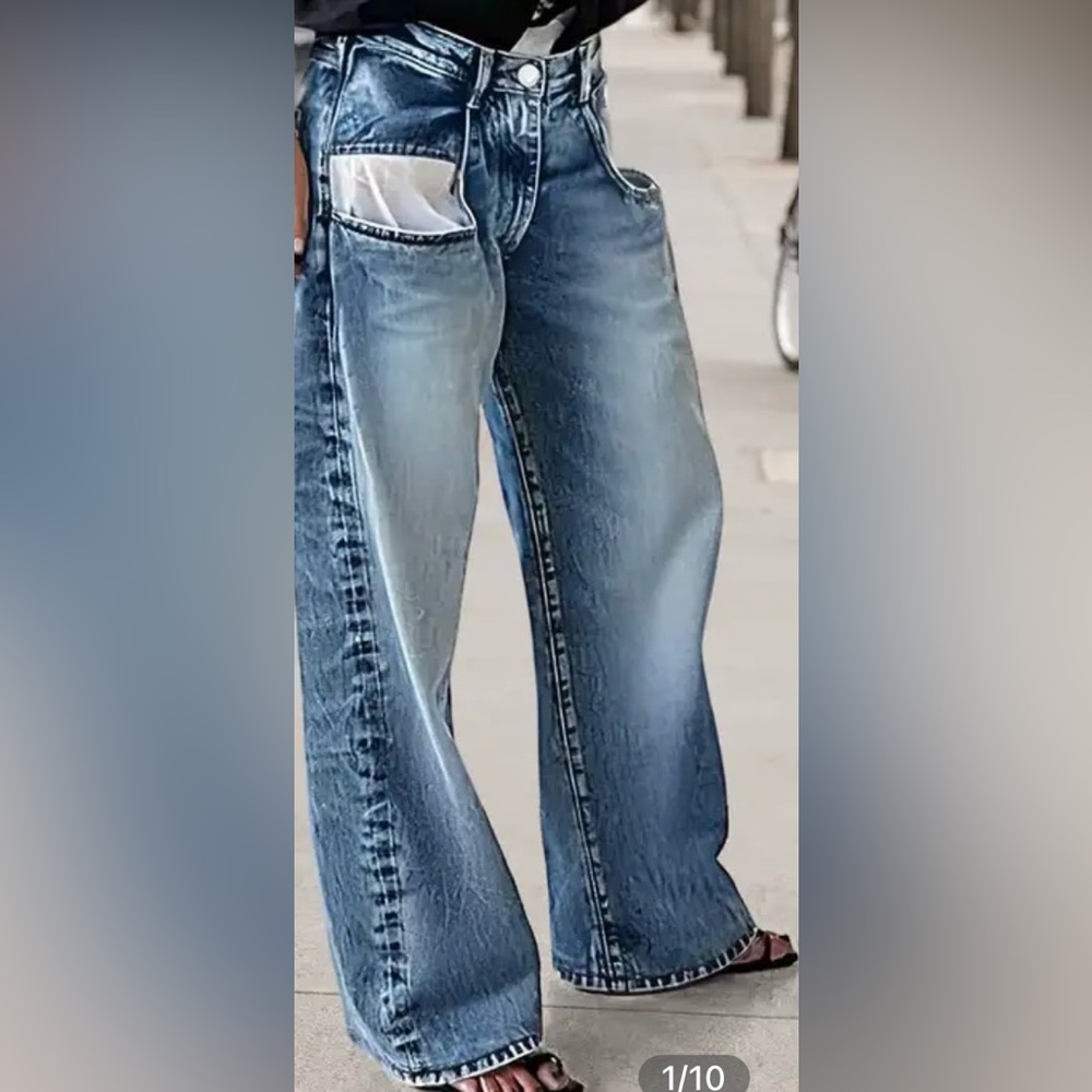 Flamingo Pocket Detail Wide Leg Low Waist Jeans Size Medium NWT